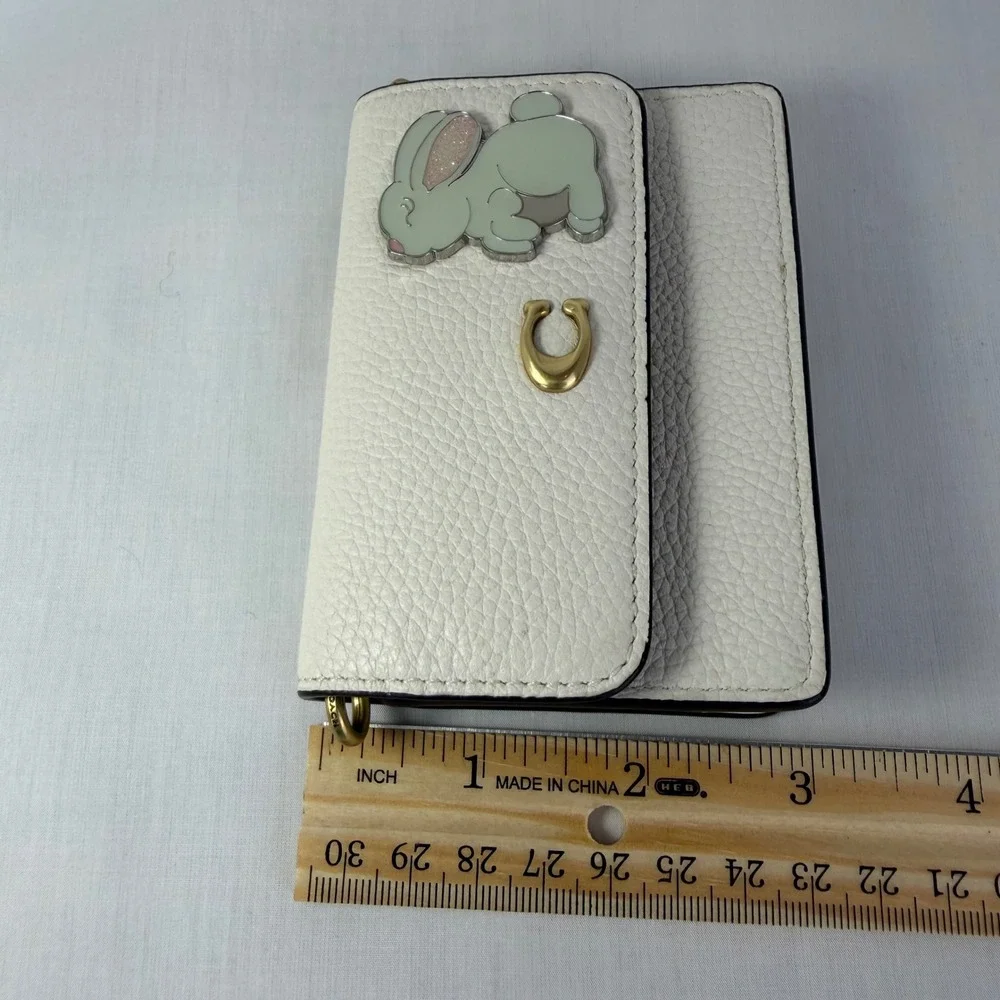 Coach Bunny Card Case on Chain White Pebbled Leather Mini Bag AXP 4